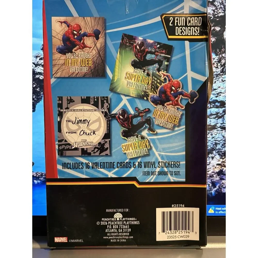 Marvel Spiderman 16 Vinyl Stickers Valentines NEW Home School Teacher 3 Boxes